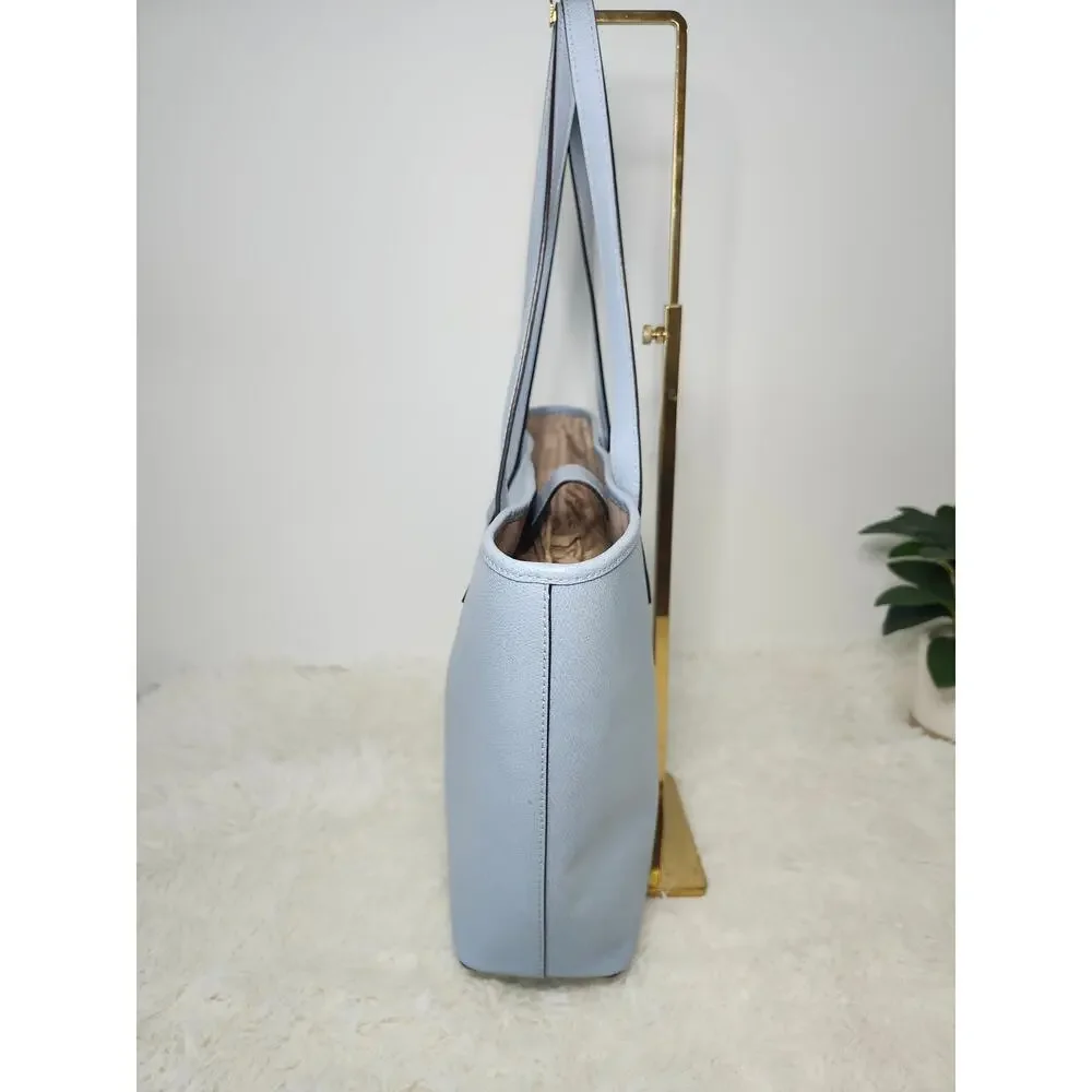 Michael Kors Light Blue Leather Tote with Gold Plaque - Picture 8 of 15